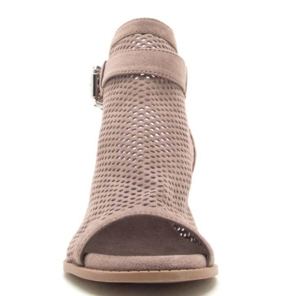 Qupid Doria Taupe Perforated Heeled Mule - Picture 5 of 8